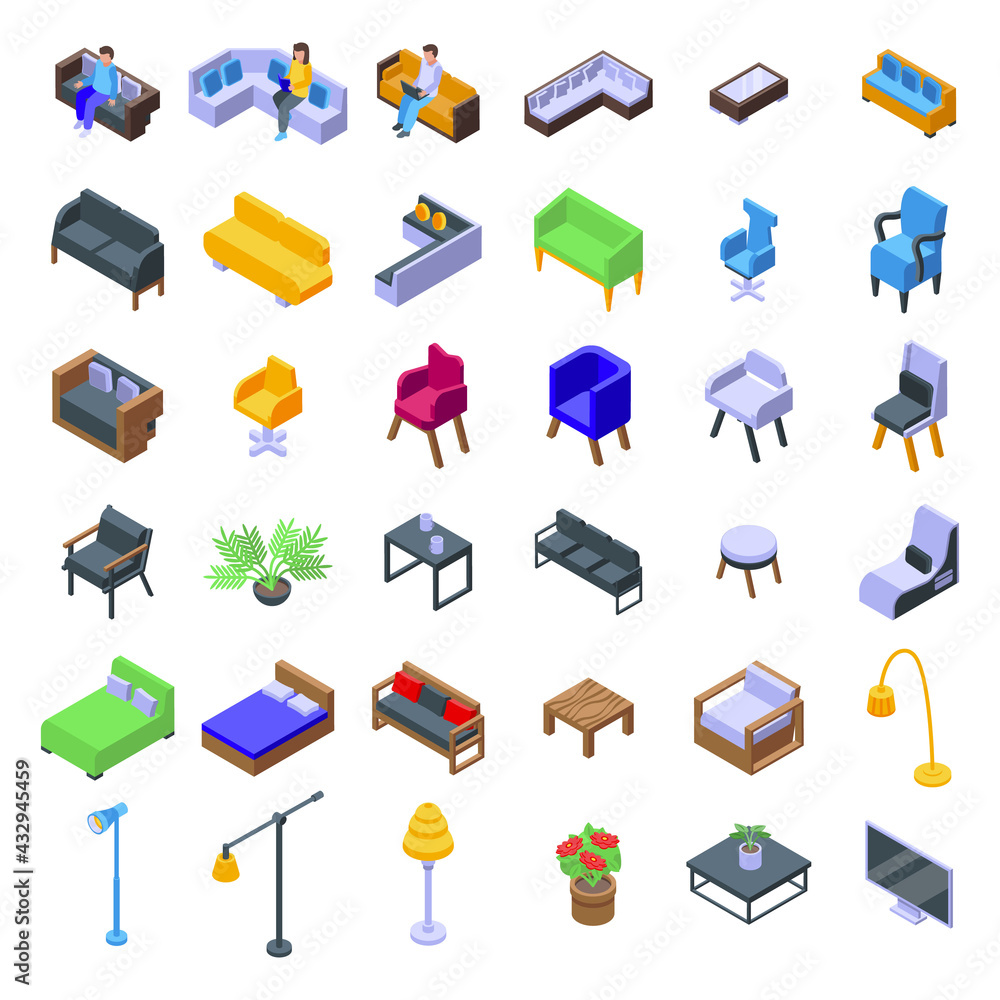 Poster lounge icons set. isometric set of lounge vector icons for web design isolated on white background