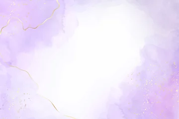 Fotobehang Mauve liquid watercolor background with golden glitter splash. Pastel violet marble alcohol ink drawing effect. Vector illustration of abstract stylish fluid art amethyst backdrop © svetolk