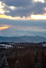 The sky of evenings in the winter mountains