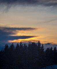 The sky of evenings in the winter mountains