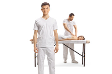 Workers in a massage center