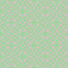 seamless pattern with abstract folk style ornaments drawn with pastel green and pink colors, vector