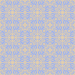 Fototapeta premium seamless tile with flowers and abstract figures in folk style with yellow and purple colors, vector, seamless pattern