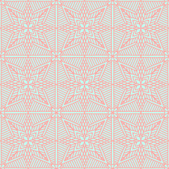geometric seamless pattern drawing with stars and linear figures of red and light blue color, vector