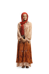 Full length portrait of a young muslim woman in traditional clothes - obrazy, fototapety, plakaty