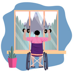 disabled person working out at home, vector eps 10