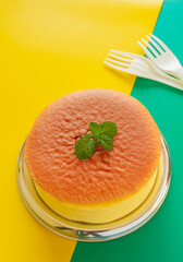 Fluffy Japanese cheesecake close up. Desserts.
