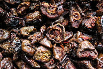 Dried brown pears. Dried Fruits. Dry Pear Fruit. Food background. Texture.