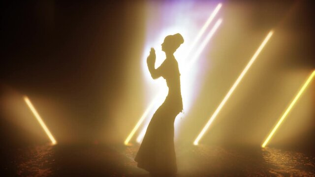 3D Animation  Silhouette Belly Dancer In Lighting Stage