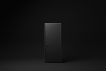 Closed Black Door on Black background. minimal concept idea creative. monochrome. 3D render. - 432950056