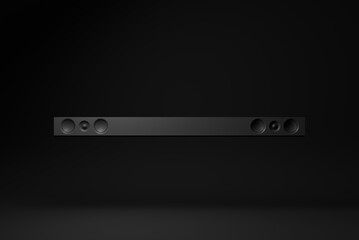 Black sound bar floating on black background. minimal concept idea. monochrome. 3d render. - 432950661
