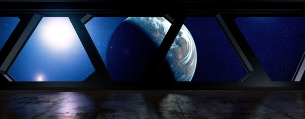 Space Station - view on a Planet out of a Space Station in orbit - 3D Rendering © Marius Faust