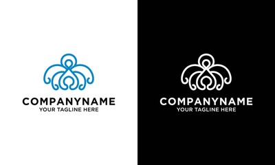 octopus logo vector icon line art outline.