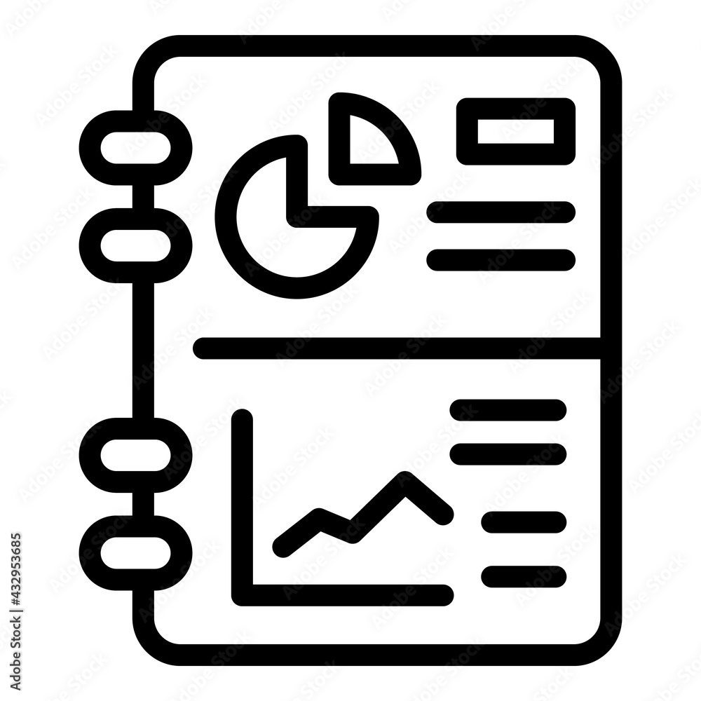 Poster financial planning chart notebook icon. outline financial planning chart notebook vector icon for we