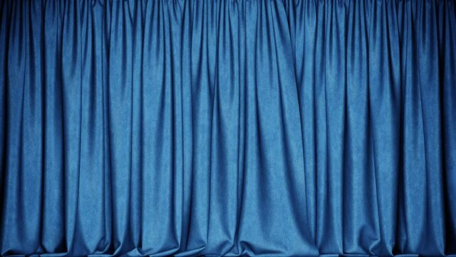 Realistic 3D animation of the fancy blue textured denim heavy curtain rendered in UHD with alpha matte