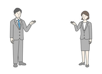 おすすめを紹介しているスーツ姿の男性と女性