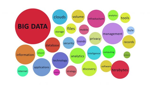 Big Data Mind Mapping Diagram and Word List Concept Animation on White Background and Green Screen