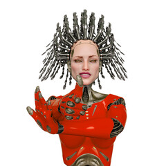 super cyborg want you and also she is pointing her finger like a pistol at you