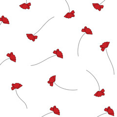 Red, floral, vector illustration of poppies on a white background. (Red flowers)