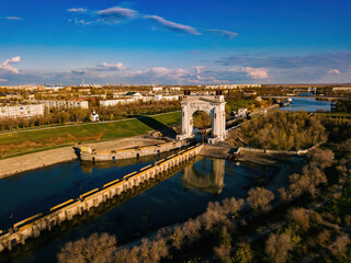 Fototapeta premium Volga-Don Shipping Canal in Volgograd, aerial view