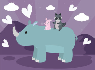 rabbit and raccoon on rhino