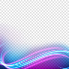Elegant light frame, wavy neon light, isolated on transparent pattern. Vector Illustration