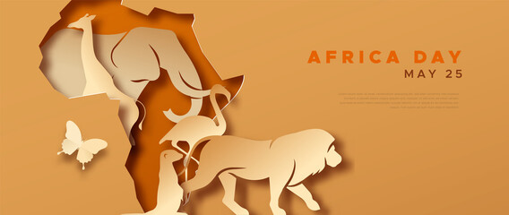 Africa Day paper cut wild animal safari template