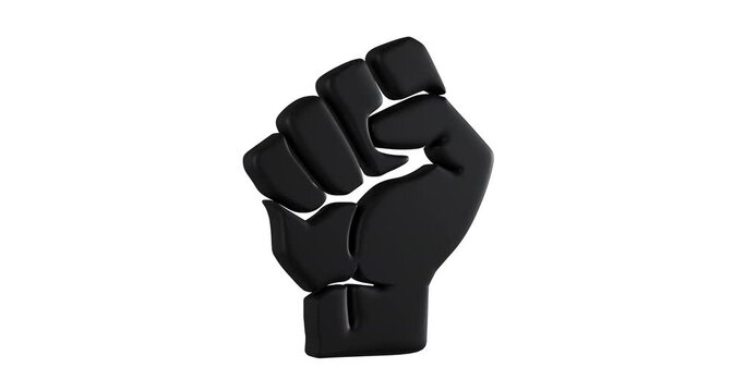 3d animation symbol of black fist on white background rotating. video showing protests around the world against racism, symbol against racism, black lives matter movement, protests, hands