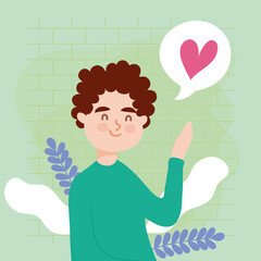 man with heart bubble