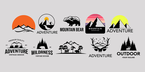 set of adventure or natural vintage art minimalist simple vector logo icon illustration design