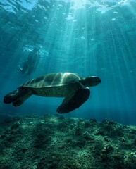 Fototapeta premium Swimming with Wild turtles in Hawaii 
