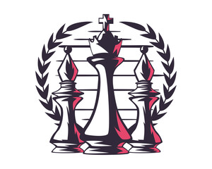 King and bishop chess pieces with wreath