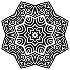 Ethnic isolated original oriental pattern on white background. Geometric black white element for ornament. Template for design, creativity, wallpaper, textile, coloring.