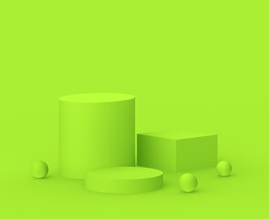 3d green podium minimal studio background. Abstract 3d geometric shape object illustration render.Display for organic food and eco natural product.