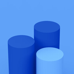 Abstract 3d blue cylinder podium minimal studio background.