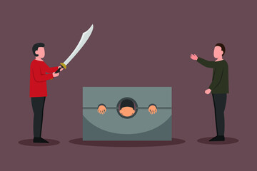Death penalty vector concept: The executor ready to cut neck of prisoner while using sharp sword