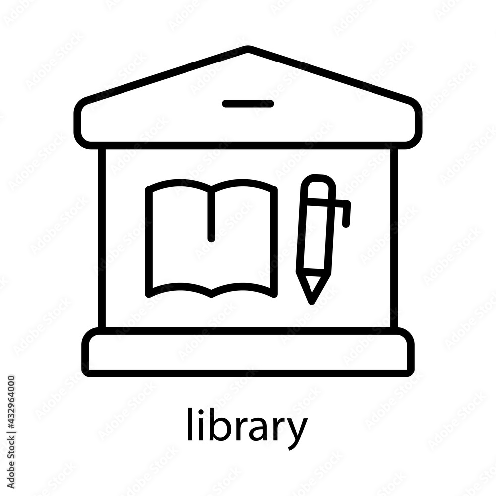 Poster library building line icon. editable stroke. design template vector
