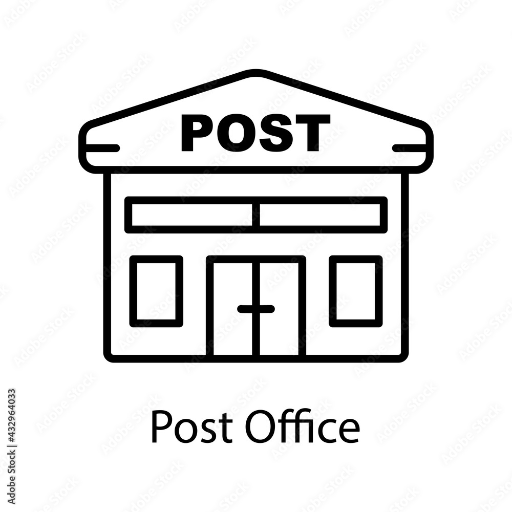 Poster post office building line icon. editable stroke. design template vector