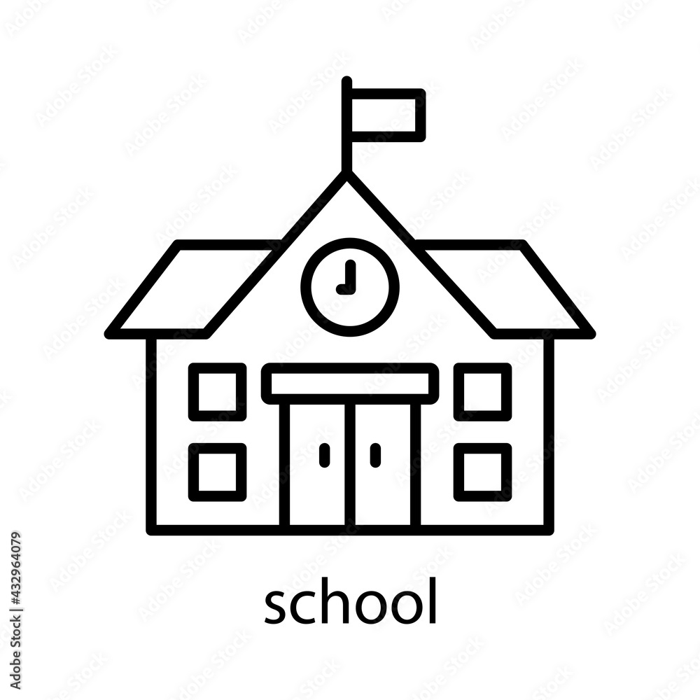 Poster school building line icon. editable stroke. design template vecto