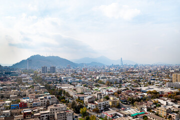 Fototapeta na wymiar Panoramic view of Santiago de Chile during midday 