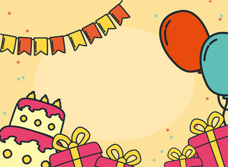 birthday cake gifts and balloons