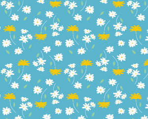 黄色と白の花柄アクアブルー背景