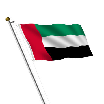 United Arab Emirates flagpole 3d illustration on white with clipping path