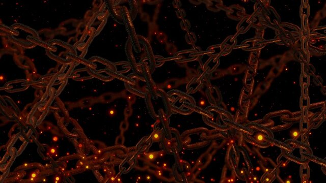 rusty chain with spark ember particle background loop animation