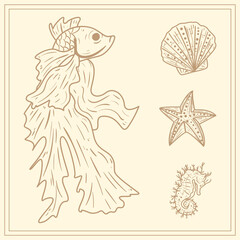 Sea animal icon set