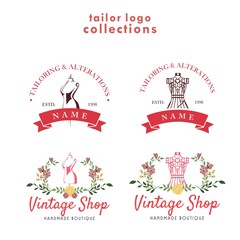 Tailor Logo Set, Tailor Boutique Logo Collections, Simple Tailor Collections Logo Vector Design Template