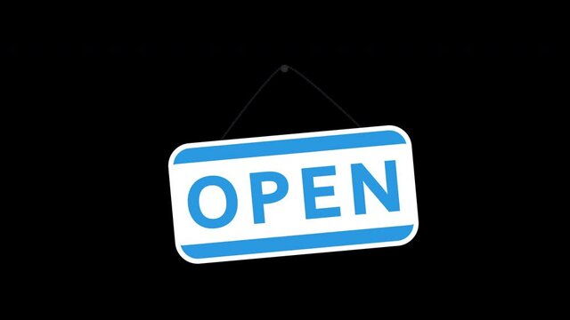 An Open Blue Sign Animation on Black Background and Green Screen