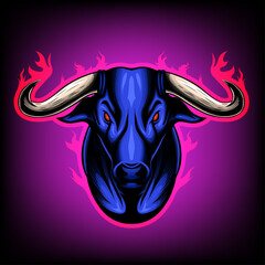 Vector Illustration front view of Bull head Surrounded by flames It is signs of the taurus zodiac Good use for symbol mascot icon avatar tattoo T Shirt design logo or any design