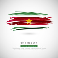 Brush flag of Suriname country. Happy independence day of Suriname with grungy flag background