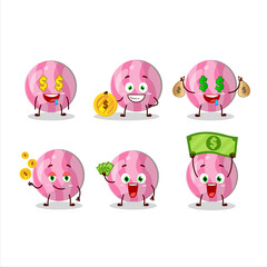 Pink candy cartoon character with cute emoticon bring money